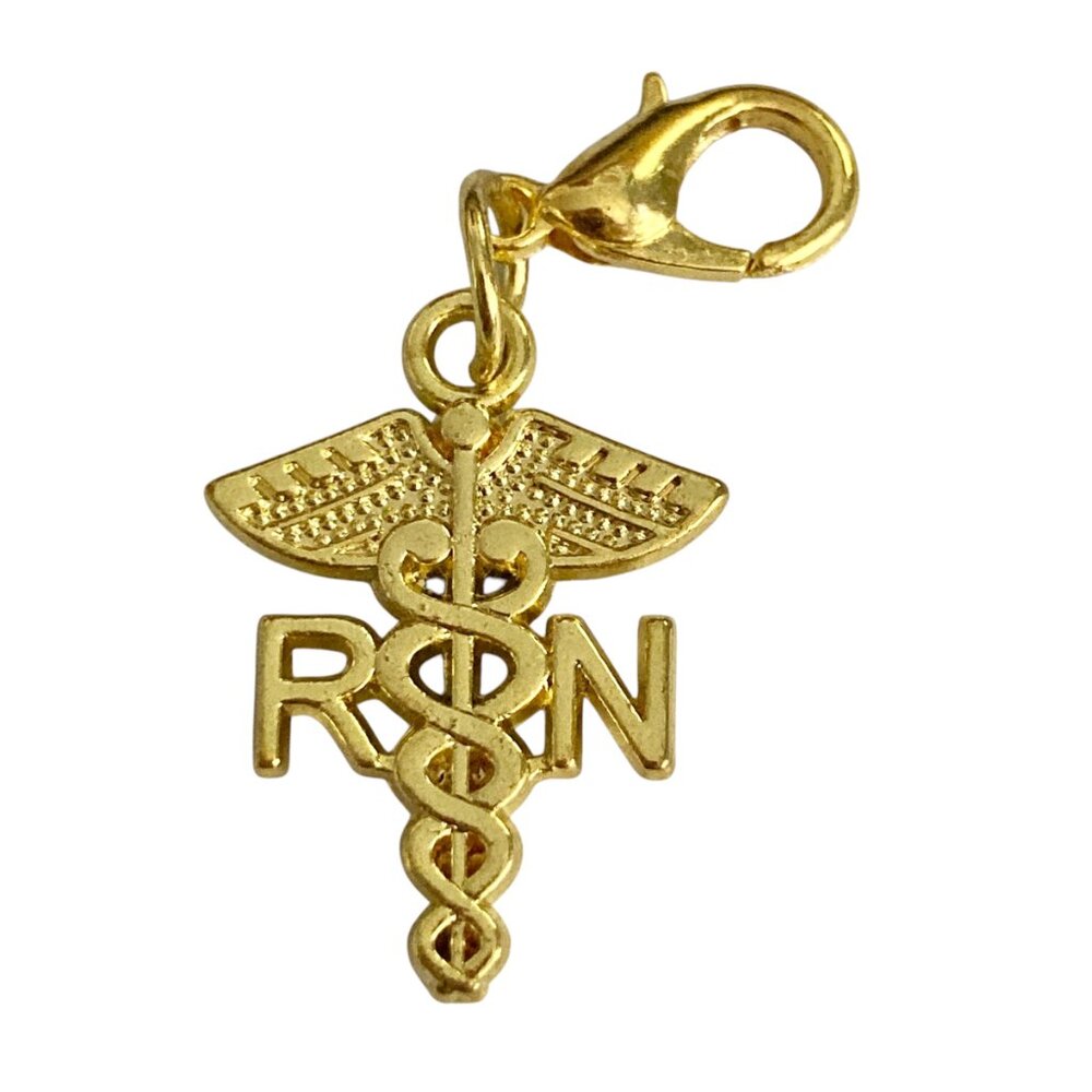 RN Nursing Caduceus Clip On Charm Registered Nurse Gold Plated Graduation Gift